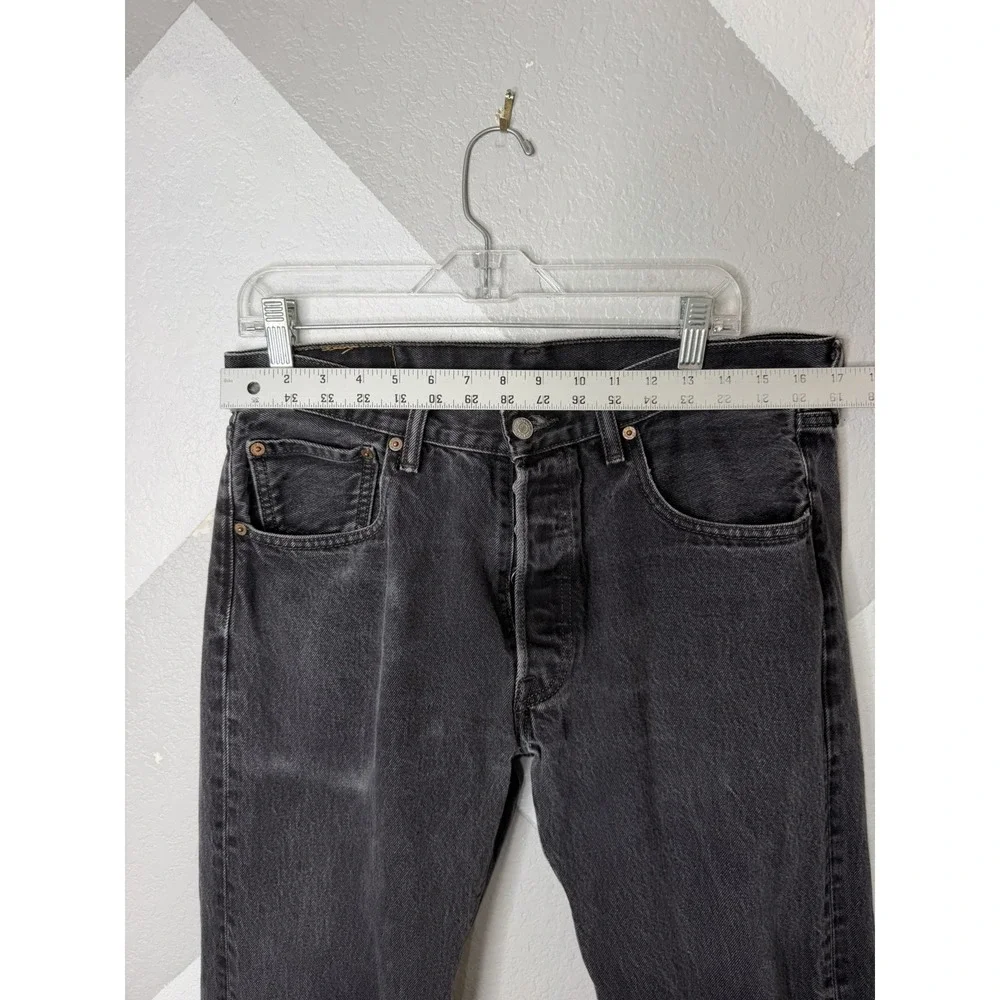 Levi's 501 Original Fit Jeans Men's 34x32 Black Button Fly Straight Denim Worn